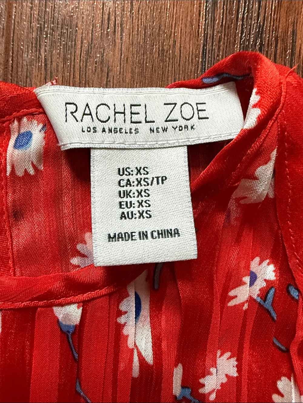 Rachel Zoe Red Floral Pleated Blouse with Blue and White Accents - Picture 2 of 4